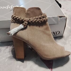 XOXO Tan Peep-Toe Ankle Booties